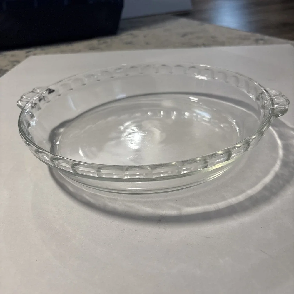 Vintage PYREX Pie Plate #229 Clear Crimped Edge W/ Tab Handles 10